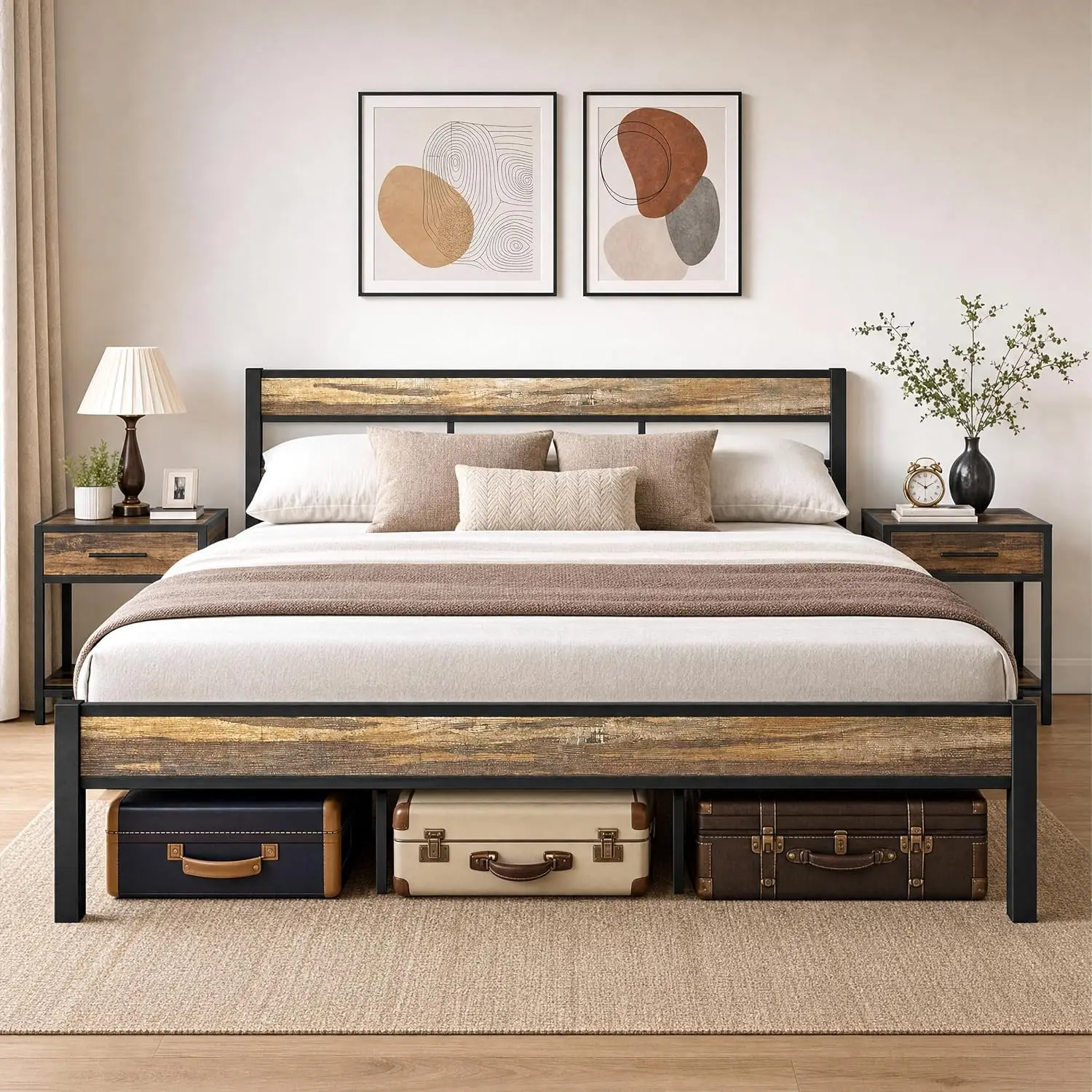California King Bed Frame with Headboard Rustic Brown, Customized