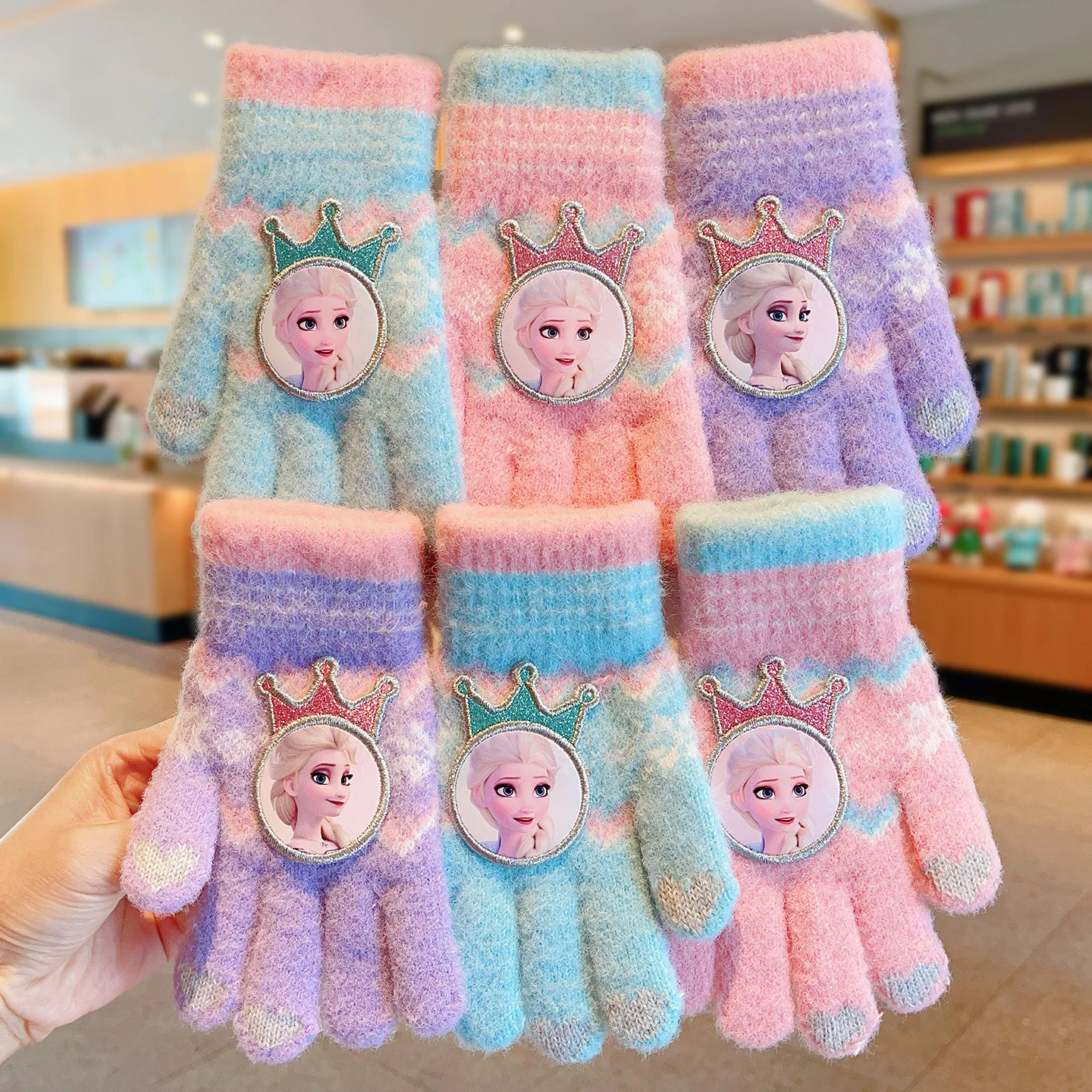

For Princess Elsa Gloves New Autumn/Winter Cute Girls 5-8 Years Old Frost-Proof Warm Children's 5Fingerless Mittens Gift