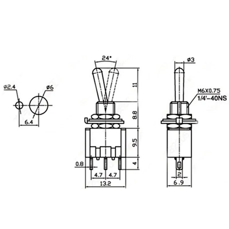 トグルスイッチ,3ピン,2/3位置,セルフリセット,dpdt,ミニトグルスイッチ,6a/125v 3a/250v,MTS-112