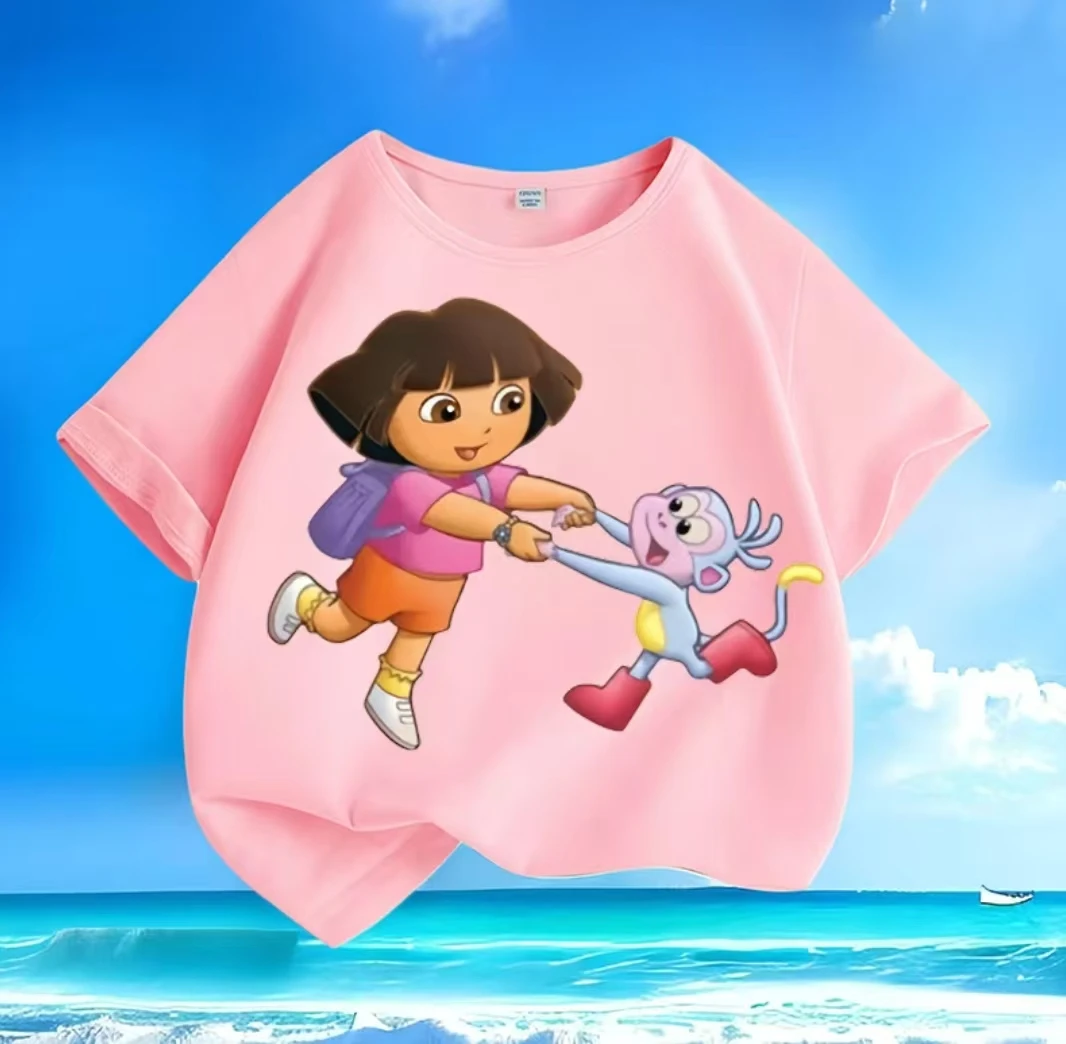 Nickelodeon 2026 „Adventures of Dora“ Sommer-Kinder-T-Shirt mit Cartoon-Print, kurzärmelig, aus Baumwolle für Jungen und Mädchen