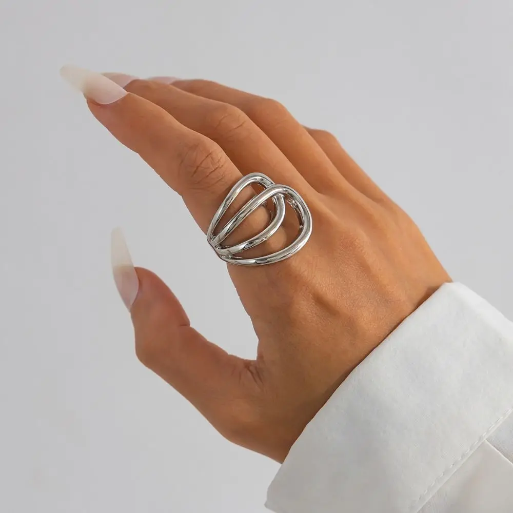 Zeigefinger-Ring, Gold, Silber, Metallringe, übertrieben, mehrschichtig, ausgehöhlter Ring, Twined-Geometrie, einfacher Fingerring, täglich