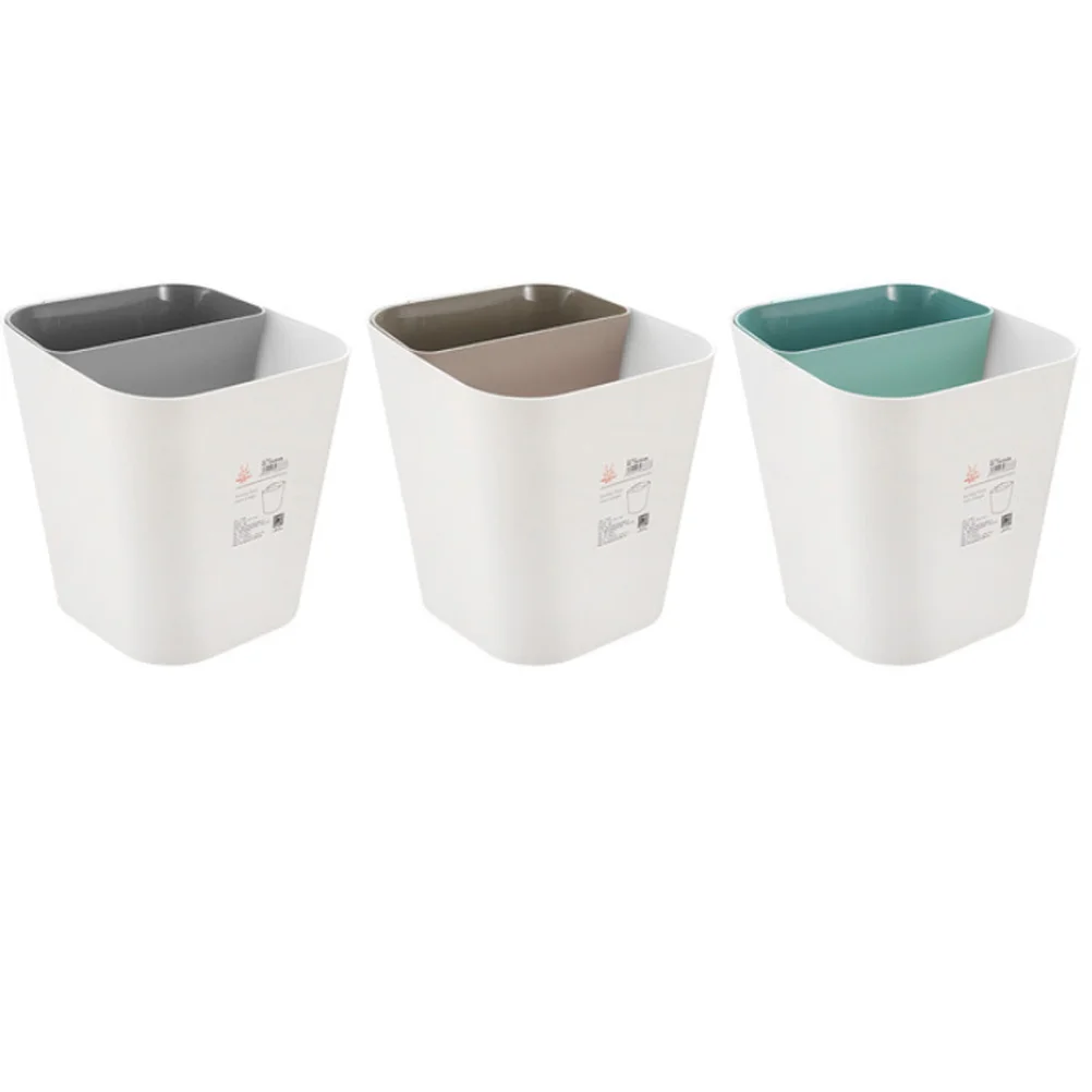 

Thickened Plastic Trash Can Grey With Dry Wet Separation Design For Home Kitchen Bathroom Office Use Garbage Container