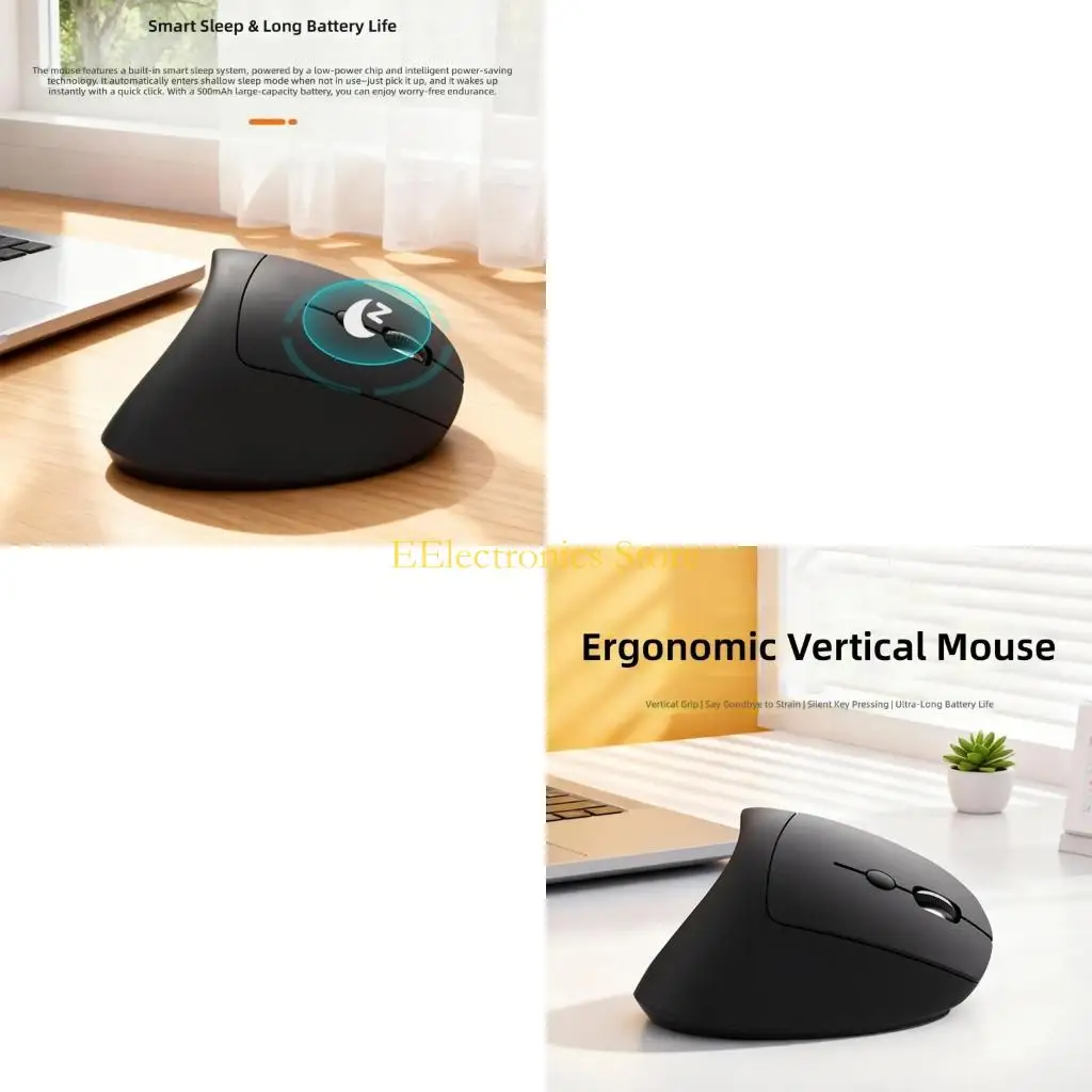 B03C Ergonomic Vertical Wireless Mouse with USB Receiver for Office Desk, Home Computer and Daily Browsing Work Comfort