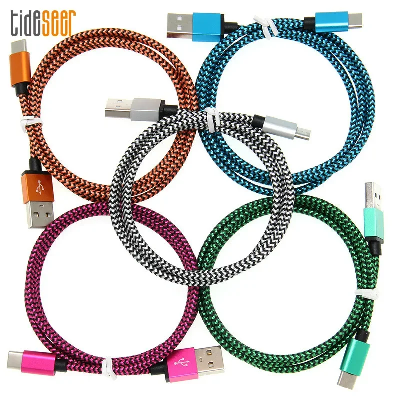 100pcs Metal Braided Micro USB Type C Charge Data Cable 1/2/3m For iPhone Huawei Samsung Android Mobile Phone Fast Charging Wire