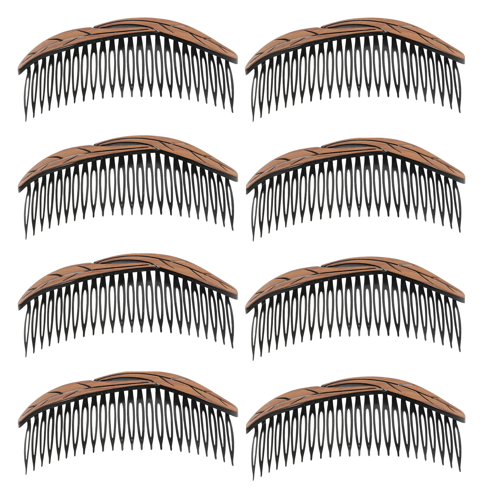 

8 Retro Hair Combs Leaf Pattern Lightweight Plastic Vintage Wood Grain Bangs Shaping Twist Comb Women Girls