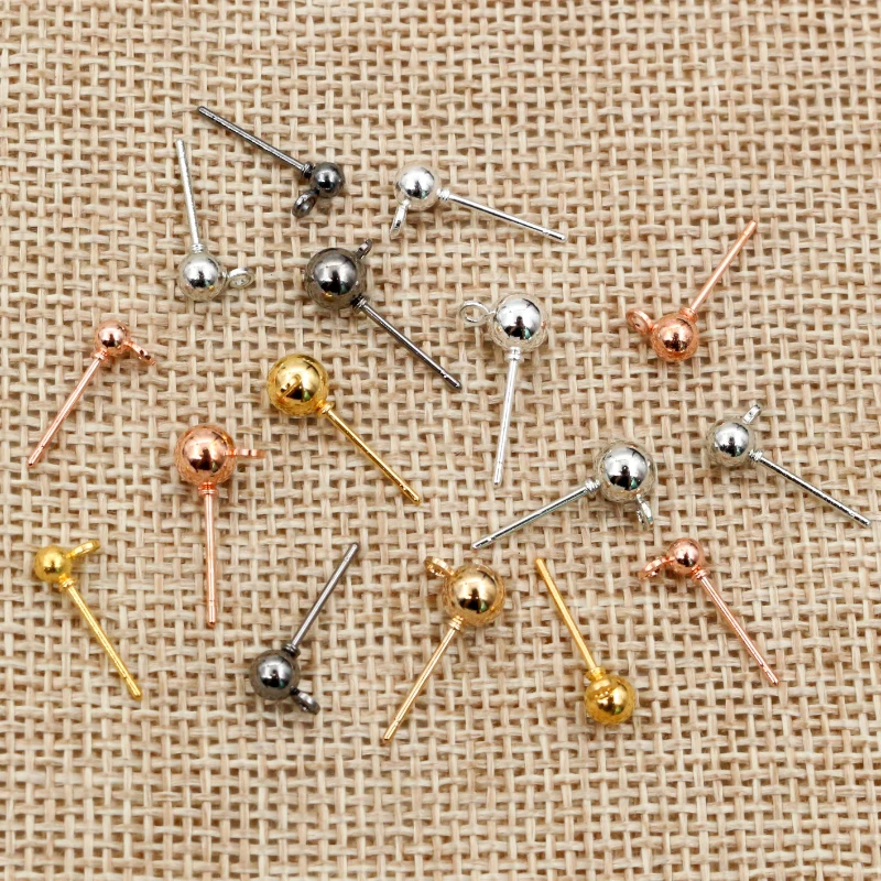 

30-50pcs 3/4/5/6mm Gold Silver Plated Pin Findings Stud Earring Basic Pins Stoppers Connector For DIY Jewelry Making Accessories