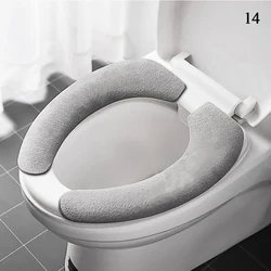 Universal Toilet Seat Cover Soft WC Paste Toilet Sticky Seat Pad Washable Bathroom Warmer Seat Lid Cover Pad Cushion Solid Color