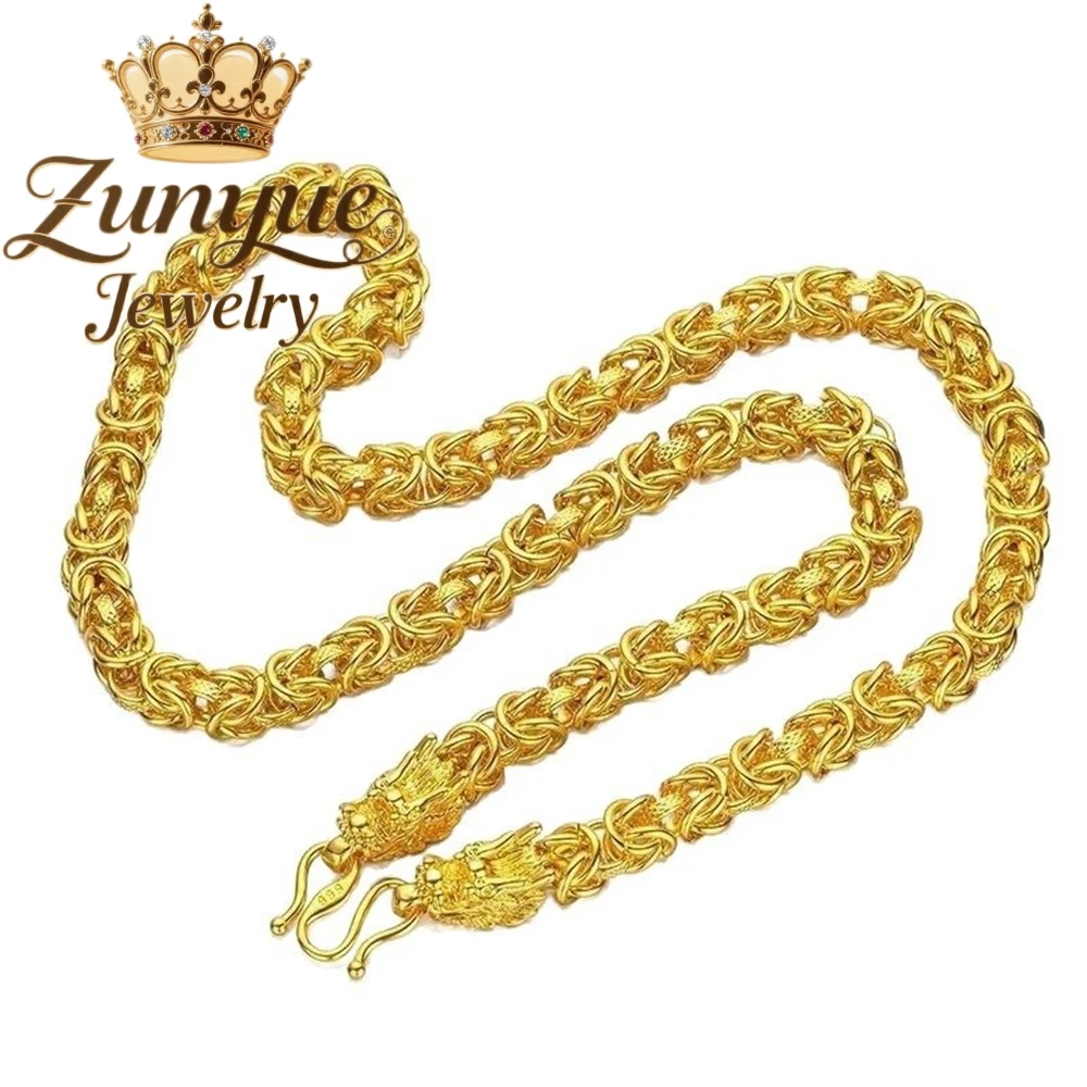 Sandgold Necklace, A Light Luxury And Niche Smooth Dragon Bone Necklace With A Dragon Head Accessory Fashion Fine Jewelry Charms