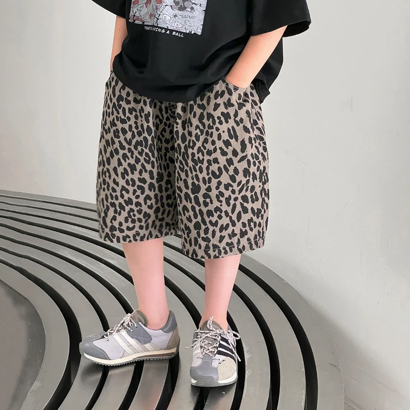 

2025 Summer Children's New Fashion Retro Leopard Design Casual Loose Pants Tide.