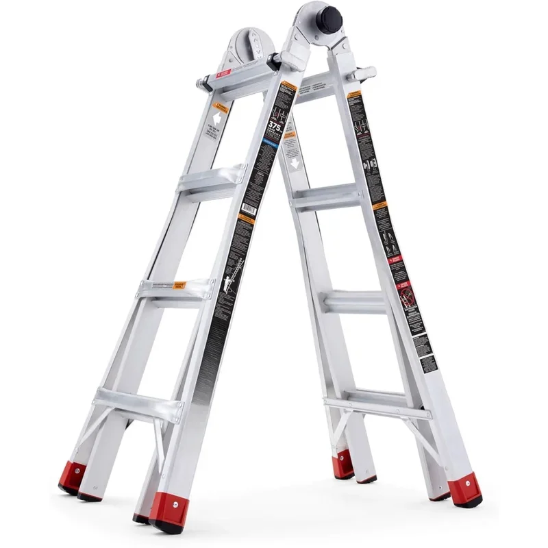 18 Foot Reach Adjustable 5 in 1 Multi Position Lightweight Aluminum Hinge Step Ladder with Armored J Locks and 375 Pound Capacit