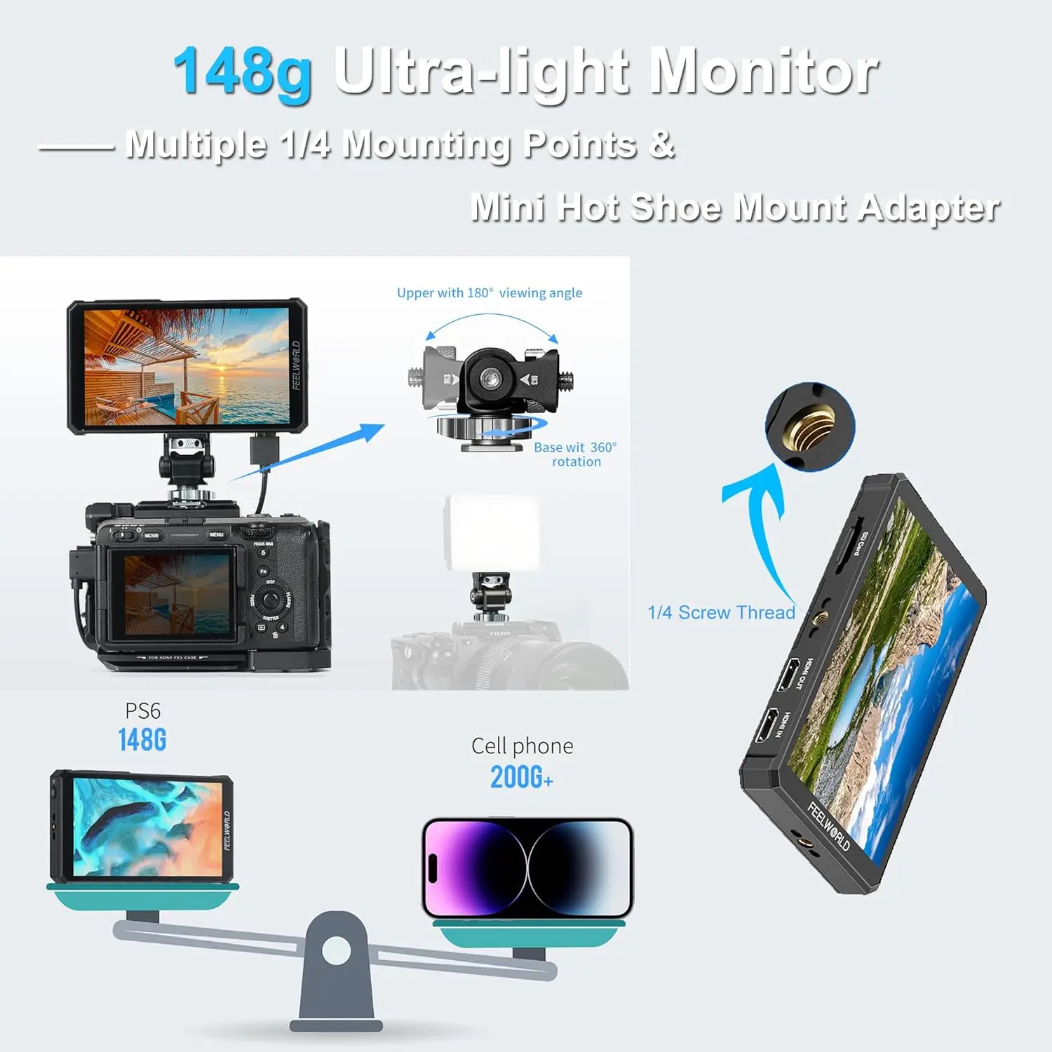 FEELWORLD PS6 5.5 Inch OLED Vertical Horizontal Camera Field Video Monitor Touch Screen 4K HDMI With Bag And battery For gifts - Image 5