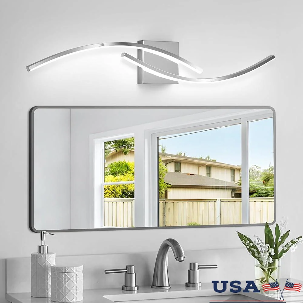 모던 LED 욕실 조명 24W 크롬 피팅 거울 조명 31인치 방수 아크릴 쉐이드 6000K 밝은 빛
