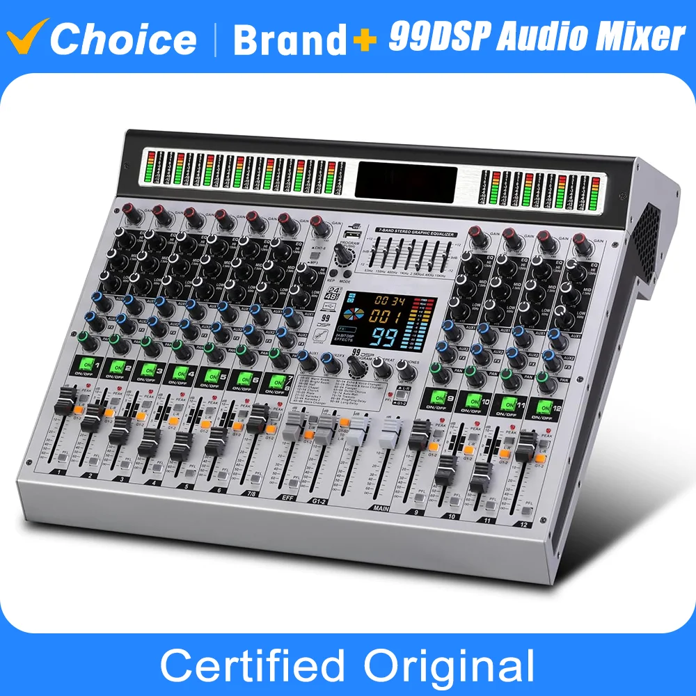 

8 12 Channel 99DSP Audio Mixer Dj Mixing Console Bluetooth 48V Phantom Power Monitor Karaoke System for Stage Performance