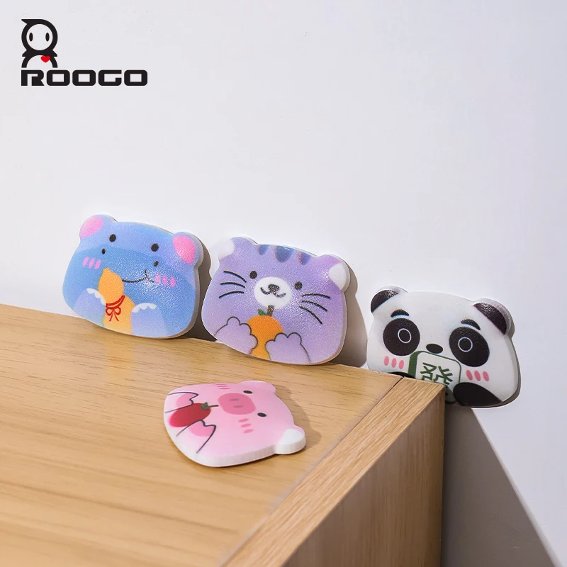 ROOGO Cartoon Anti-collision Figurine Sticker Cute Animal Thickened Door Handle Car Protector PVC Pad Soft 3d Stickers