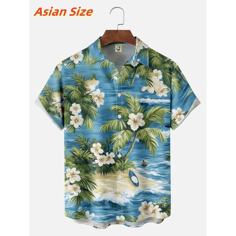 

3D Printed Flower Sea Hawaiian Shirt For Men Coconut Trees Pattern Blouse Summer Casual Loose Short Sleeve Aloha Shirts