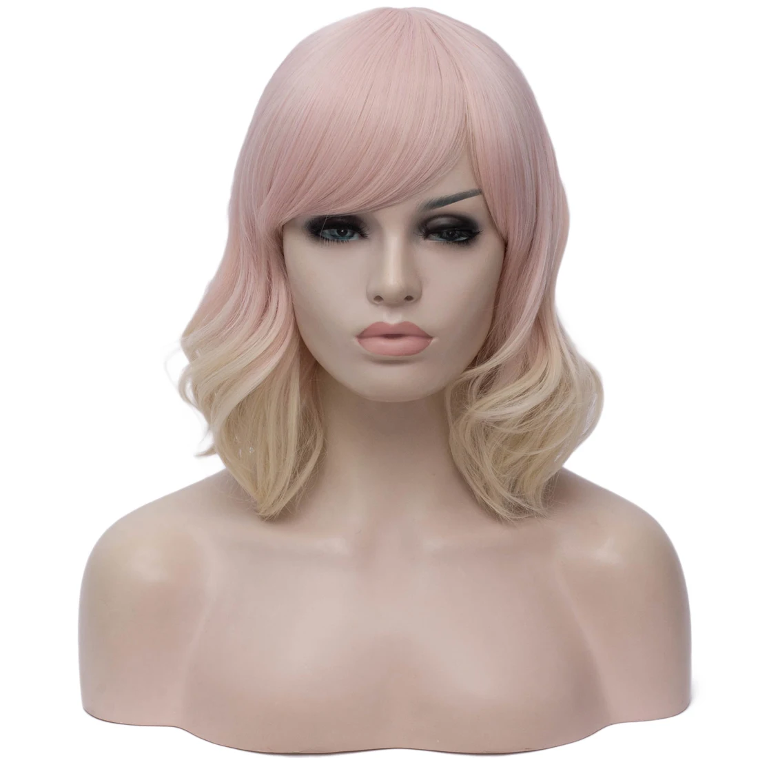 Synthetic Short Wavy Ombre Orange Beige Cosplay Wig With Side Bang Lolita for Women Heat Resistant Party Daily Use