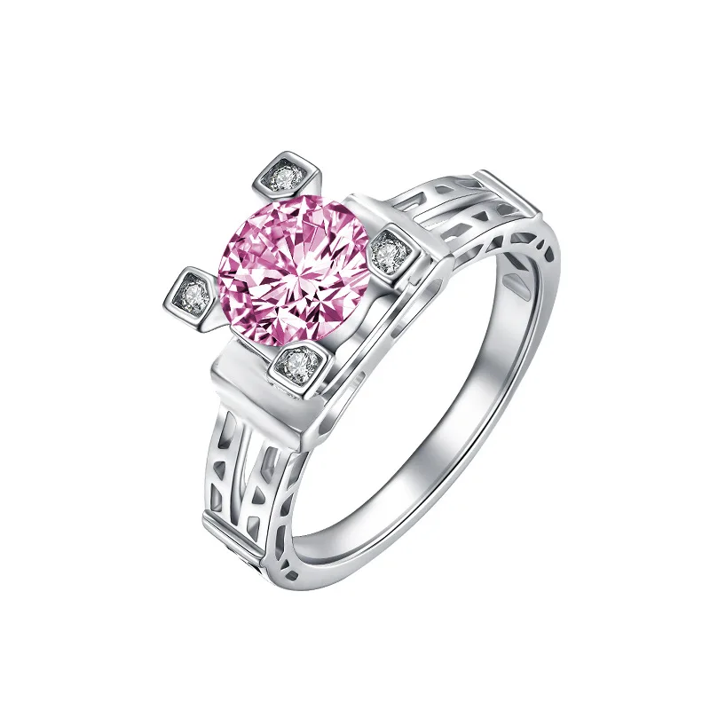 Anillo de circón rosa con incrustaciones para mujer, simulación de modelado de Torre Eiffel de París europea y americana, anillo de diamante de compromiso, el más vendido