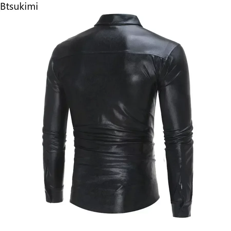 2025 Men's Metallic Glossy Shirts Nightclub Party Shiny Shirts Vintage Disco Costume Fashion Prints Casual Perform Clothing Men