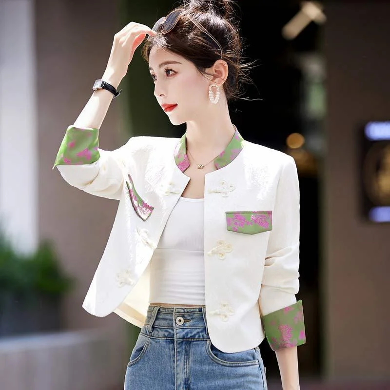 Short Fragrant Coat for Women's Spring and Autumn French High end Design Patchwork Popular New Chinese Style Pan Button Suit Top