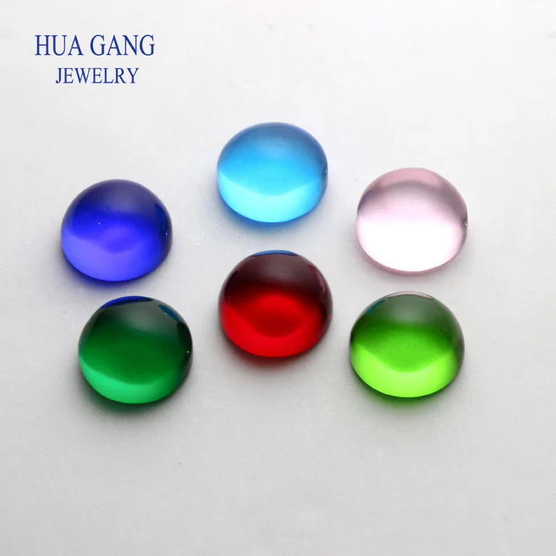 Round Shape Glass Beads Cabochon Cut Flat Bottom Loose  Synthetic Gems For Jewlry Size 8mm 10mm 20mm