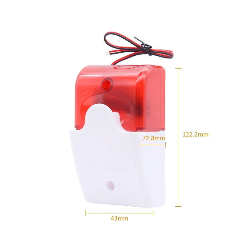 3 uds 1 Uds 110dB alerta de instrucción de sonido interior 12V sirena con cable con Flash de luz roja para protección de seguridad de vida inteligente de casa