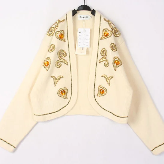 

Sweet Style Vintage Hooked Flower Woolen Sweater Coat Loose Fit Autumn Winter Women's Online Exclusive V-Neck Long Sleeve Top