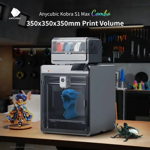 Anycubic Kobra S1 Max/Kobra S1 Max Combo 3D Printer Max 600mm/s Fast Speed with 350℃ Hotend Hardened Steel Nozzle, 350×350×350mm