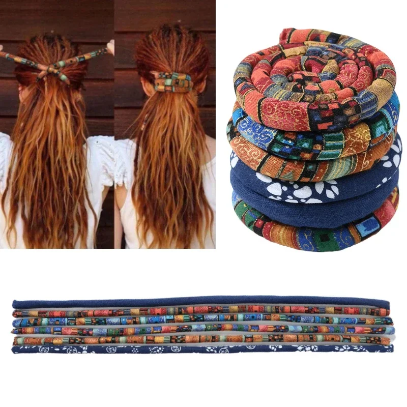 6 Boho Hair Accessories Bendable Hair Bands Ethnic Style Hair Ropes Horsetail Headband Colorful Dreadlocks Long Ponytail Hairpin