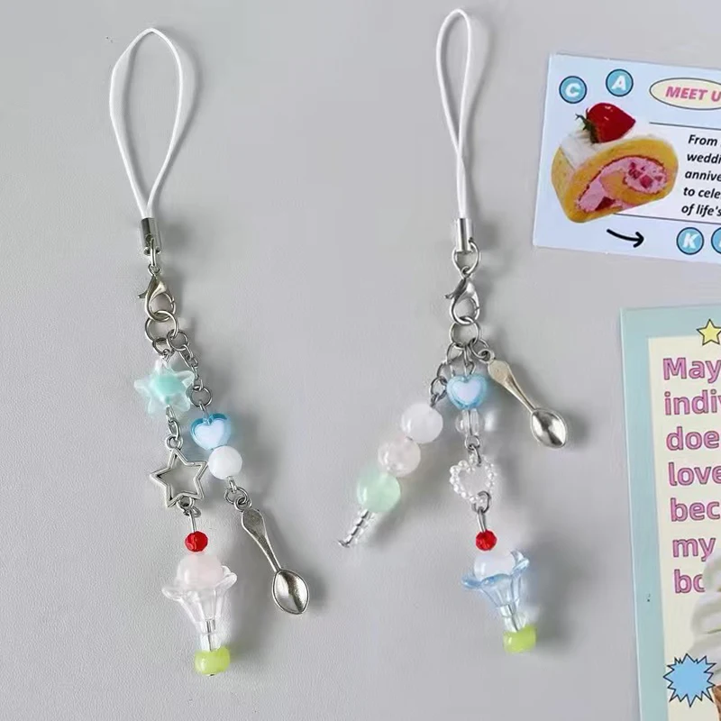 Y2K الآيس كريم ستار المفاتيح ل جراب هاتف لطيف Kawaii مقلد الغذاء الفاكهة كيك تحلية كوب مفتاح سلسلة حقيبة قلادة هدية لفتاة