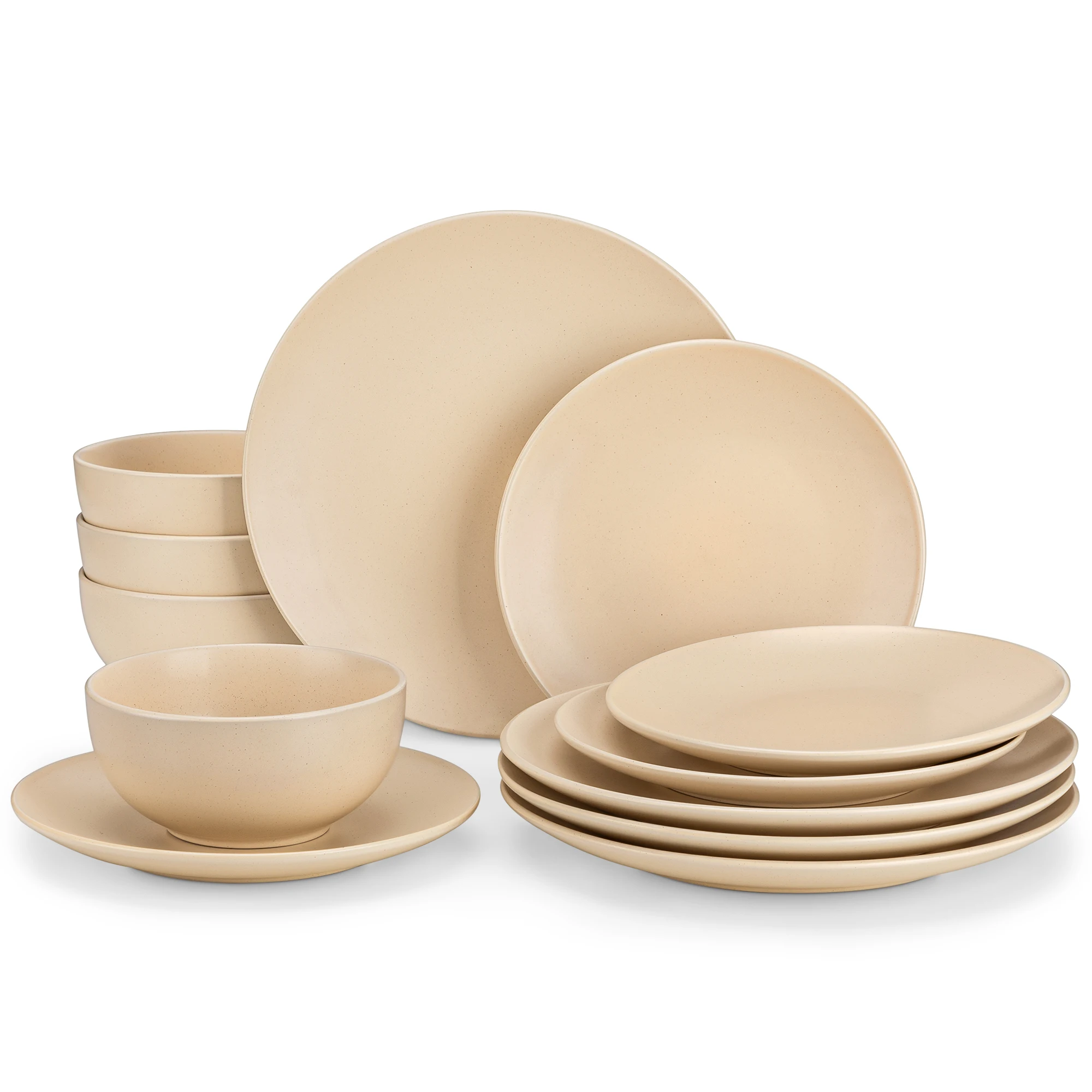 vancasso 12/24-teiliger Keramikteller Beige Geschirr-Geschirrset mit 4/8-teiligem
