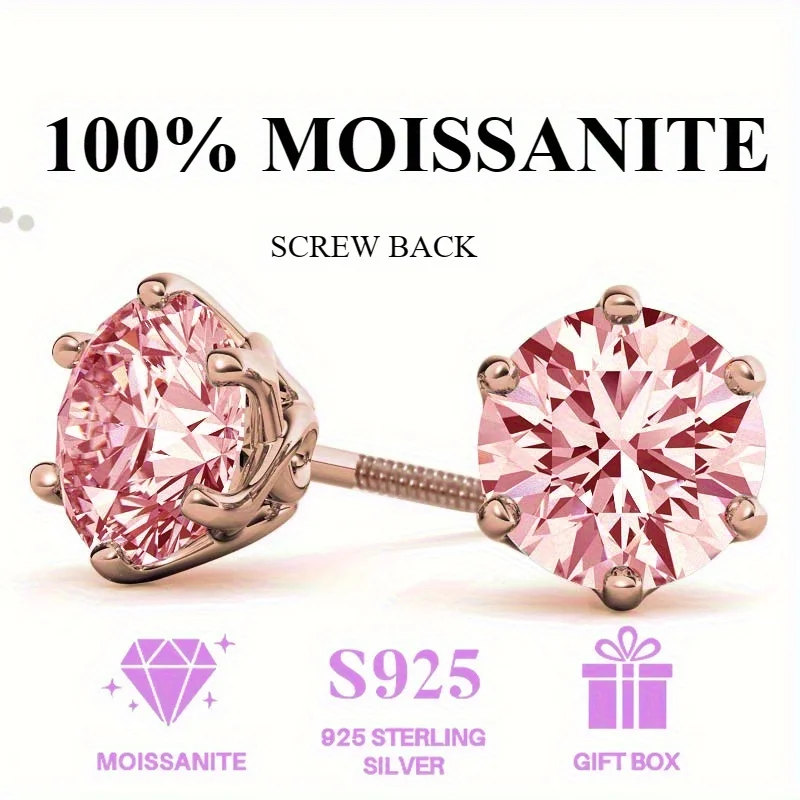 100% moissanite 925 Silver pink Color 6 prong Rose Gold Plated Earrings Elegant Women Wedding Party Birthday Gift earrings