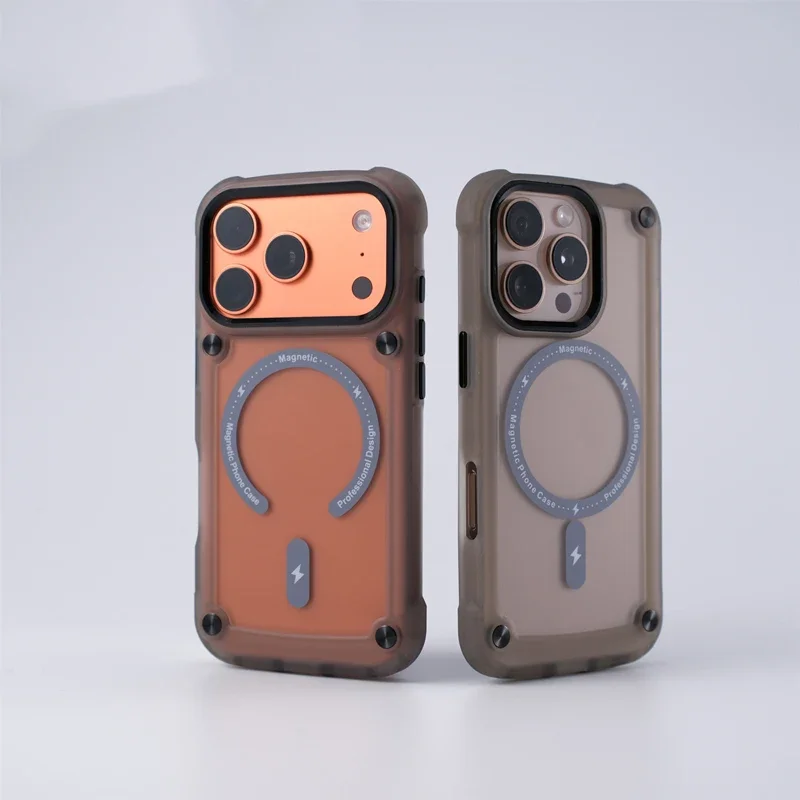 Magnetic Matte Translucent For Magsafe Case For iPhone 17 16 15 14 Plus 13 12 Pro Max Air Luxury Metal Button Shockproof Cover