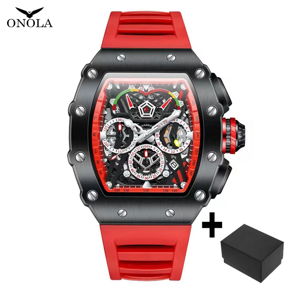 Fashion Watch For Mens Top Brand ONOLA Sports Silicone Strap Quartz Watches Auto Date Luxury Tonneau Clock Man Gift Dropshipping