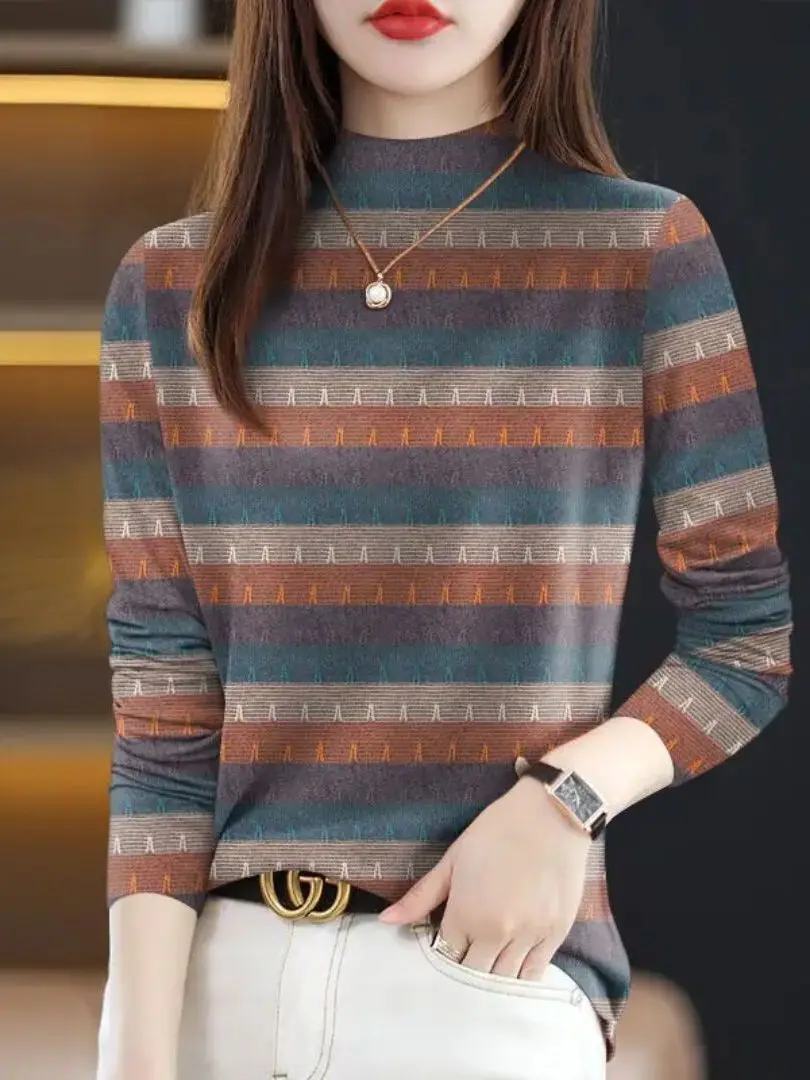 

Новая женская футболка Long Sve большого размера, весна 2026, антивозрастная, закрывающая живот, элитная модная этническая универсальная футболка для поездок на работу...