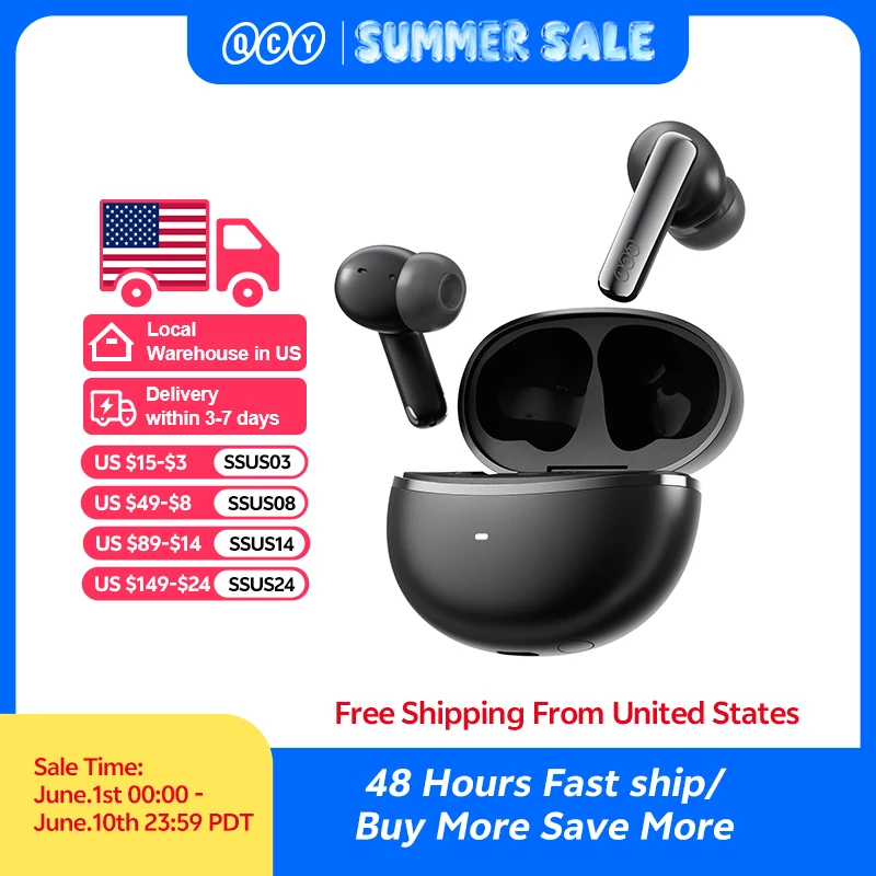 Ship From ES/PL/BR QCY HT18 Wireless Earphones Bluetooth 6.0 MeloBuds N70 Adaptive Hybrid ANC 6 Mics LDAC Hi-Res Audio Earbuds