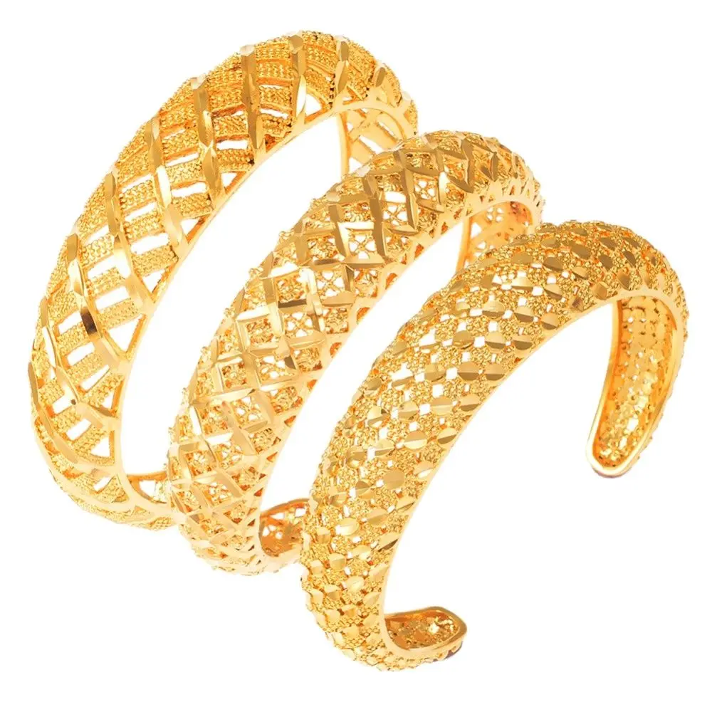 Anniyo African Cuff Bracelets Hollow Pattern Gold Color Dubai Arab Bangles Best Ethnic Jewelry Women Mama Mother  @160006