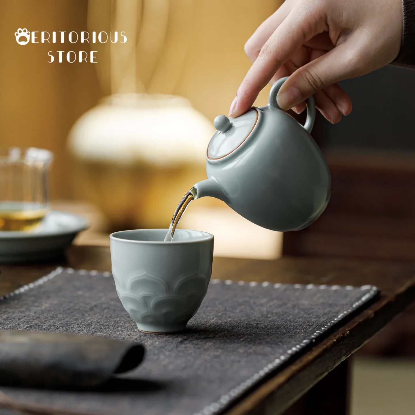 Sky Blue Ru Kiln Infuser Teapot Chinese Brewing Kettle Ceramic Handmade Teapots Gong Dao Bei Puer Kungfu Tea Set - view 4