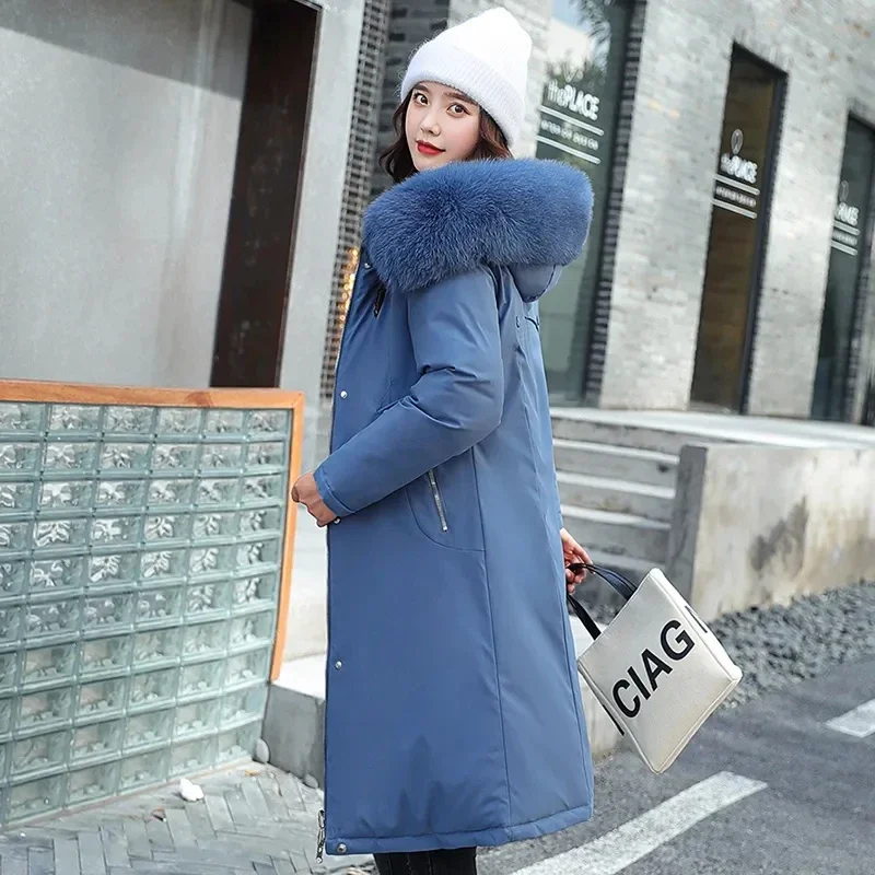 Fashion Winter Hooded Parkas Big Fur Collar Padded Long Down Cotton Jacket Warm Wear Both Sides Puffer Snow Overcoat R188