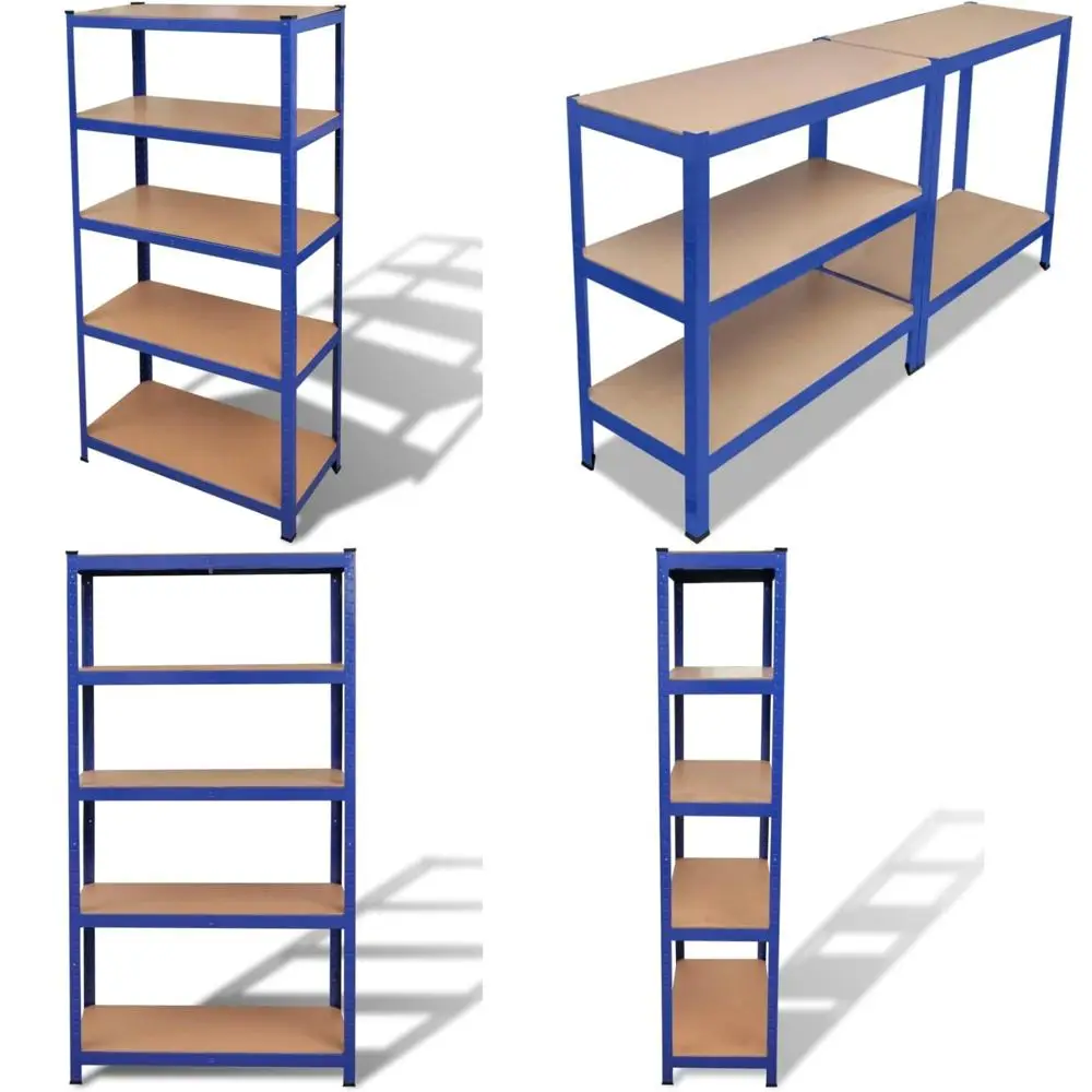 Rak Penyimpanan 5-Lapisan dari Logam dan Kayu Rekayasa untuk Garasi, Rak Hemat-Ruang, Kelas Komersial, Biru