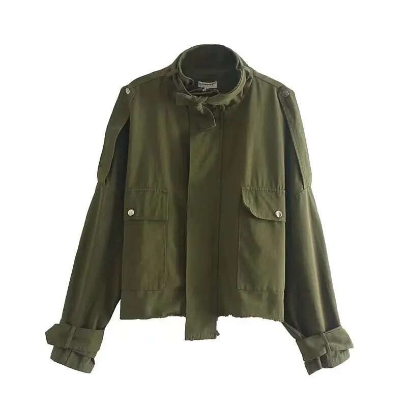 

Элегантная женская короткая куртка, модное осеннее свободное пальто с длинными рукавами и воротником до половины, уличная одежда, однотонные топы с карманами