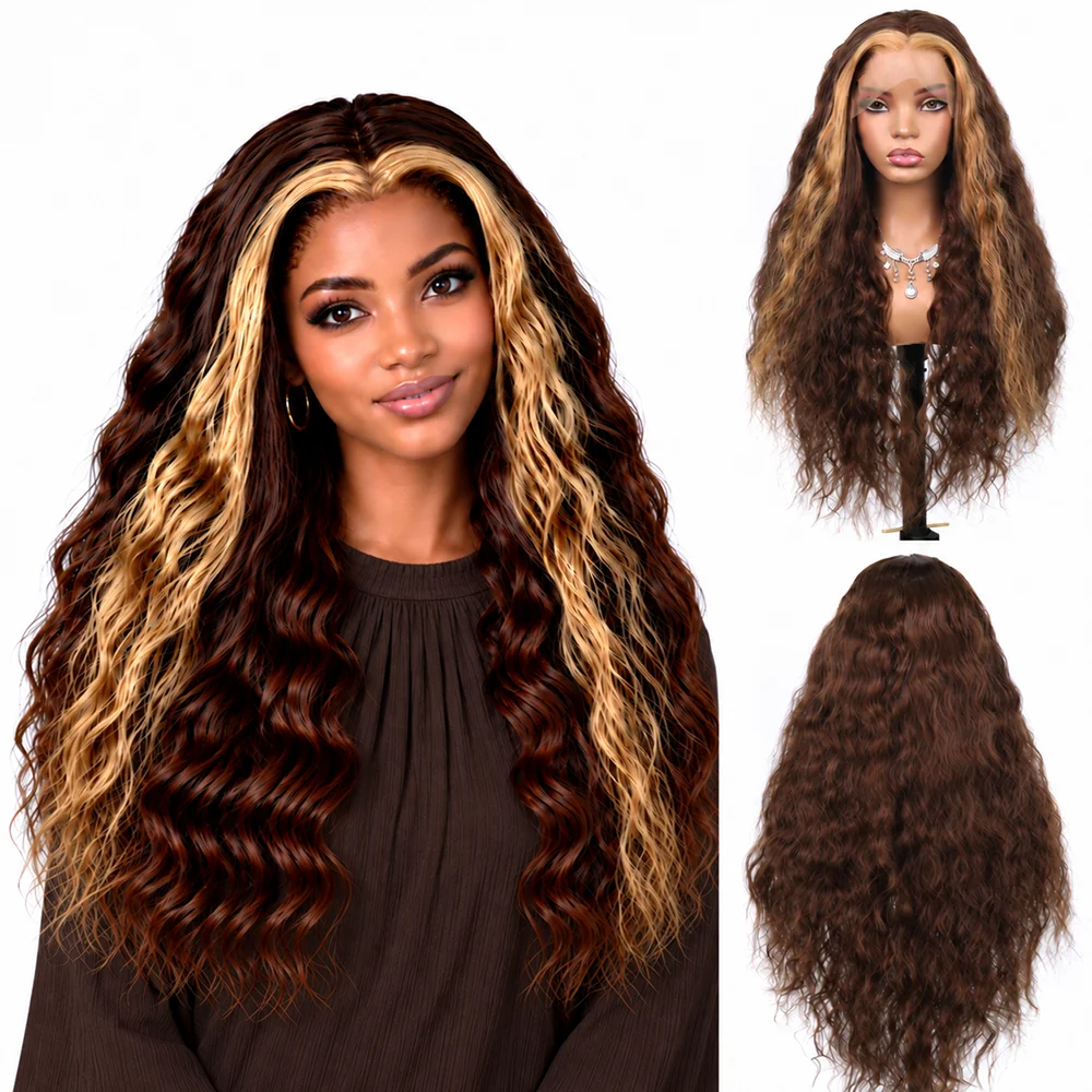 22 Inch Deep Wave Lace Front Wigs, 180% Density,13x4 HD Lace Frontal Wigs, Pre Plucked Deep Curly Glueless Synthetic Wigs for Women Natural