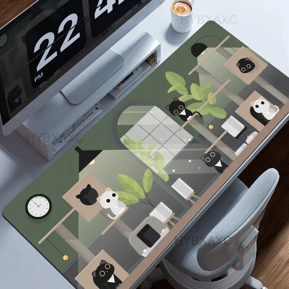 

Коврик для мыши Kawaii Deskmat XXL Большой коврик для ПК Gamer Коврик для мыши Милый черный кот Игровая клавиатура Ковер Настольный коврик Эстетический коврик Cozi Lofi Plant