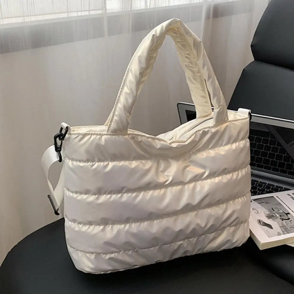 Women Glossy Space Cotton Crossbody Bag Puffy Tote Bag Padded Shoulder Bag Casual Daily Messenger Bag Lightweight Tote Handbag view 2