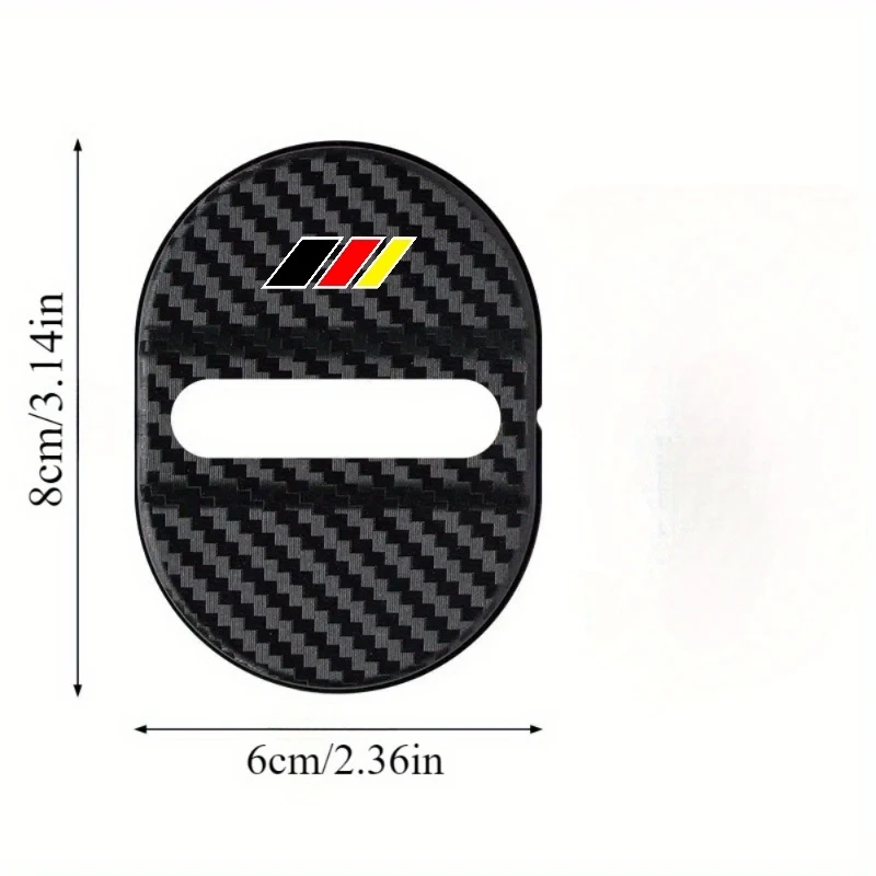 German Tricolor Carbon Fiber Textured Car Door Lock Buckle Protective Cover 4-Piece Set, Shock-Absorbing and Noise Reducing