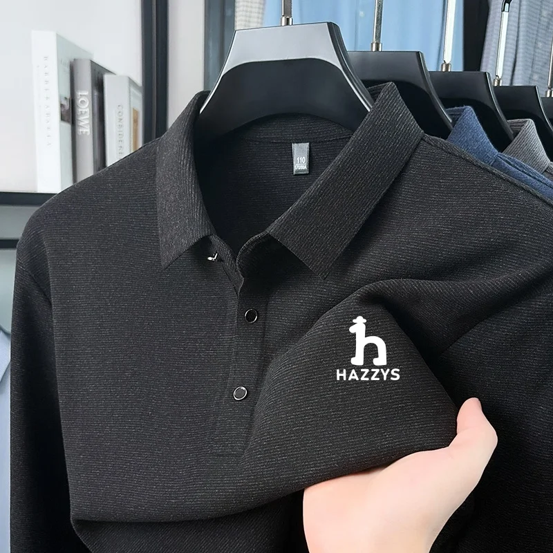 Designer-Stil Herren Bedrucktes Polohemd Neue Herbstmode Einfarbiges Langarm-T-Shirt mit Revers Business Casual Herrenbekleidung – Detail 6