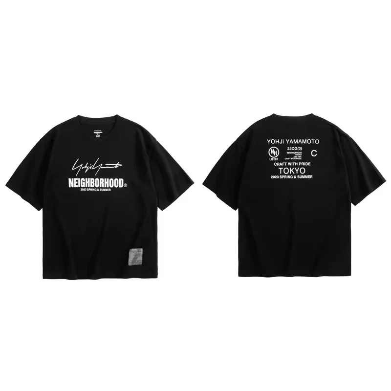 Classic Black White NEIGHBORHOOD Short-sleeved T-shirt Pop Japanese Harajuku T Shirt Signature Slogan Loose Top NBHD T Shirts