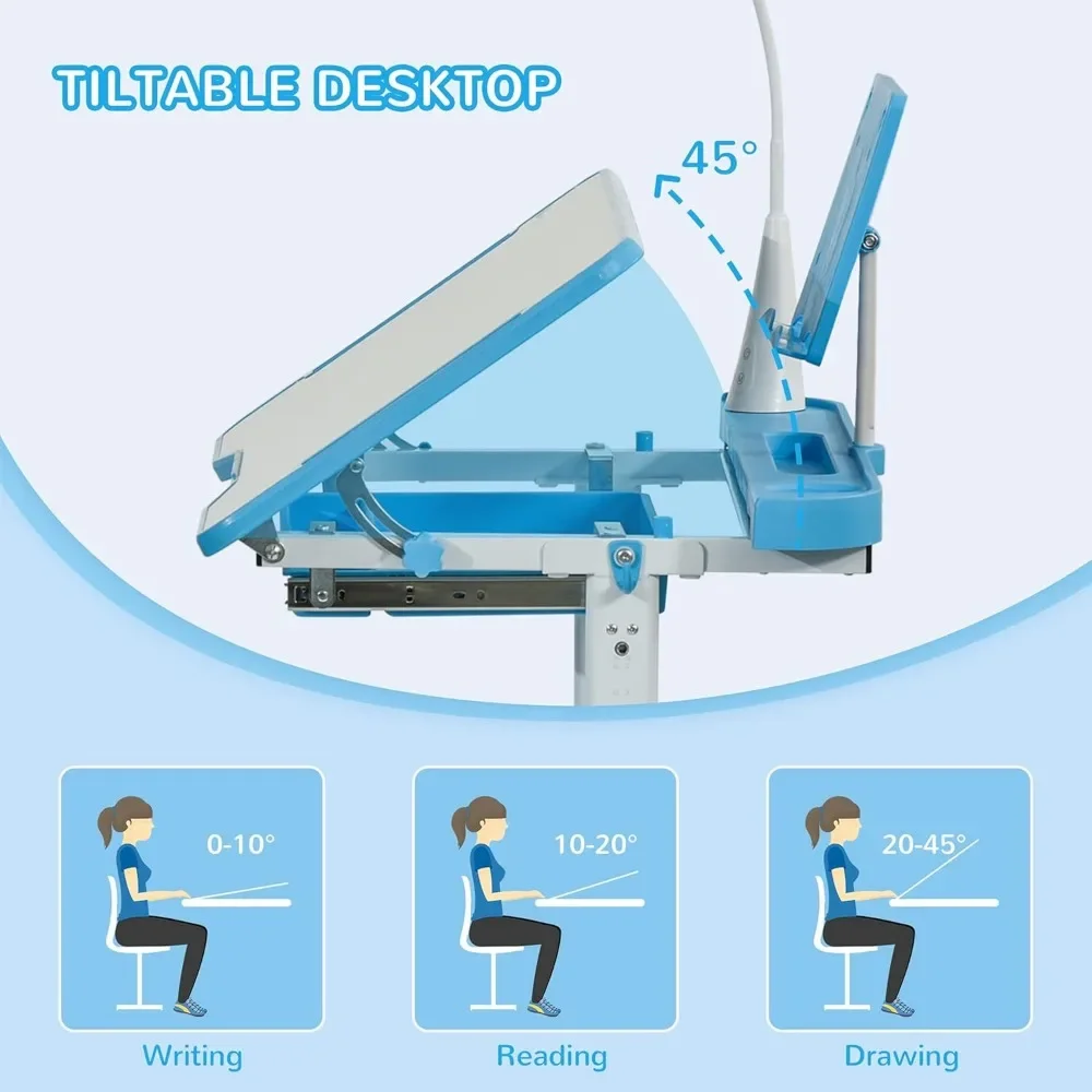 6-12 Year Old Children's Study Desk, Height Adjustable School Study Desk and Chair, Children's Desk and Chair Set