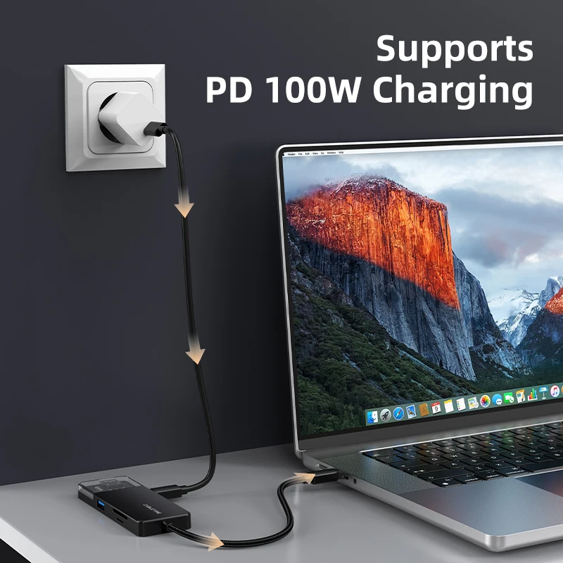 CABLETIME USB C HUB 6 في 1 Type C Hub إلى 4K 30 هرتز HDMI PD 100W USB 3.0 5Gbps SD TF لأجهزة الكمبيوتر المحمول Macbook Pro C 3.0 HUB