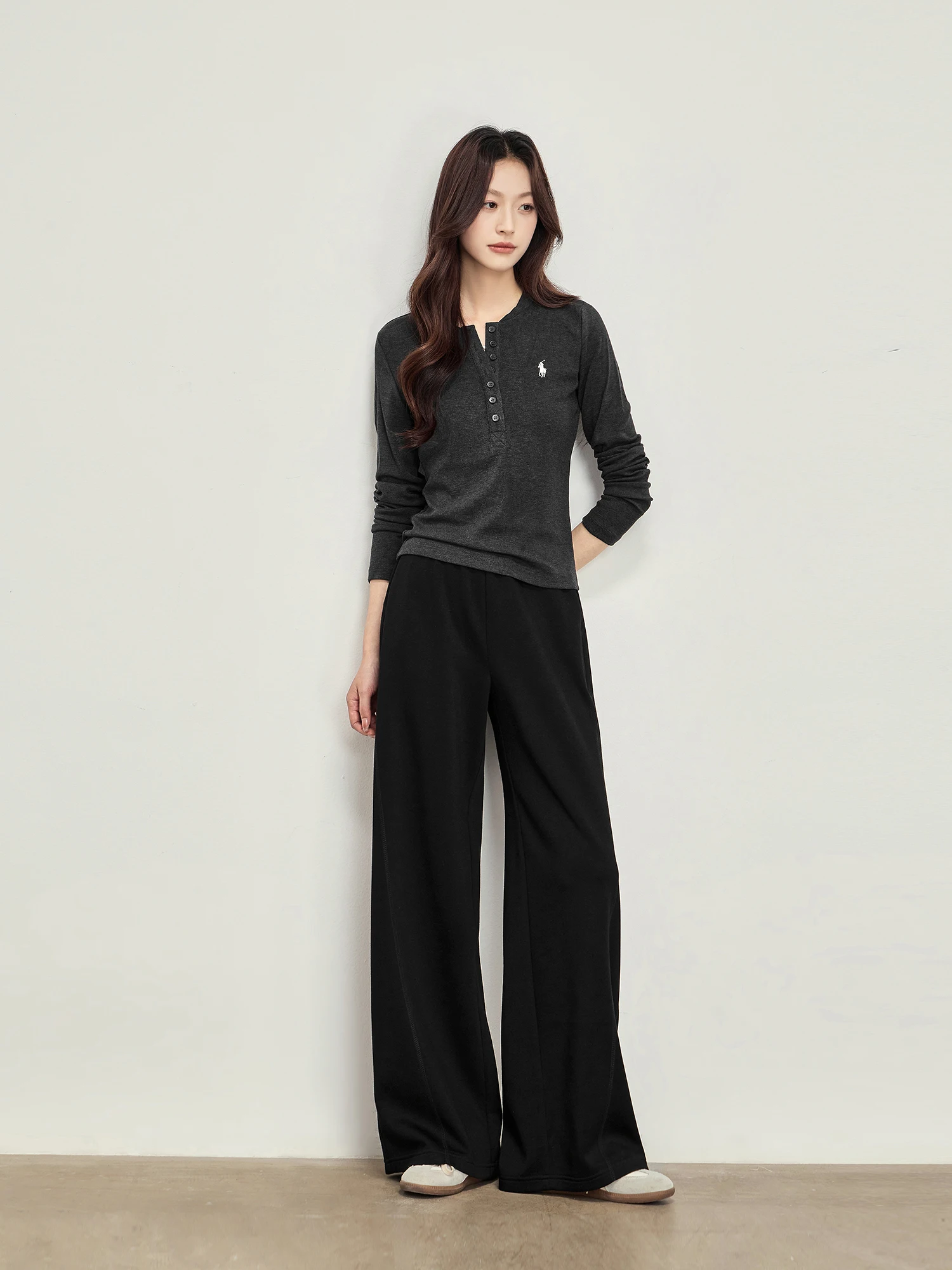 

Slimming Bla Straight Leg Casual Pants Loose Drapey Wide Leg Ladies Spring Thin High Waist Button Pure Color Comfortable Soft
