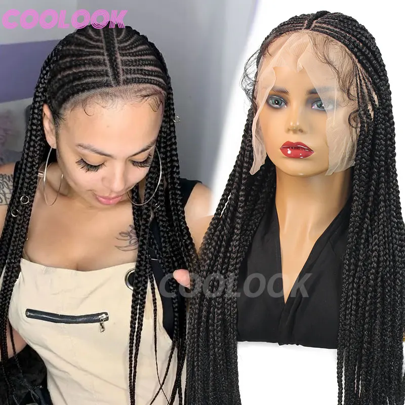 

Парик с племенными косами Синтетические полные кружевные передние плетеные парики 32 дюйма Парик с косами из искусственных локонов без узлов 1B Бордовый парик с косой Джамбо